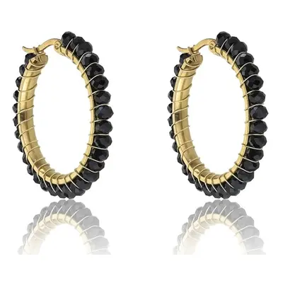 Marc Malone Stylové pozlacené kruhy Elena Black Earrings MCE23028G