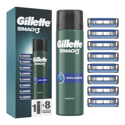 Gillette Náhradní hlavice Gillette Mach3 8 ks + Gel na holení Extra Comfort (Shave Gel) 200 ml