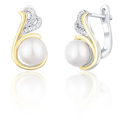 JwL Luxury Pearls Stříbrné bicolor náušnice s pravými perlami a zirkony JL0720