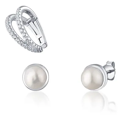 JwL Luxury Pearls Moderní set pozlacených náušnic (1x záušnice, 2x pecková náušnice) JL0808