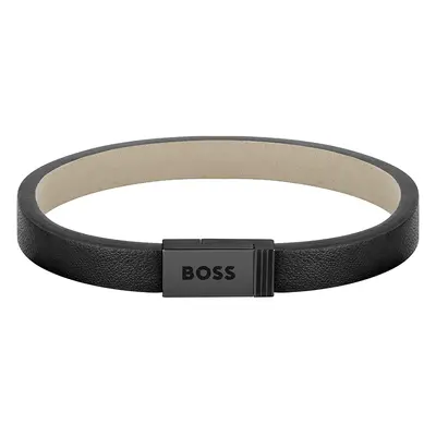 Hugo Boss Moderní černý kožený náramek Jace 1580337 17,5 cm