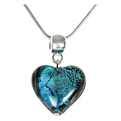 Lampglas Výjimečný náhrdelník Turquoise Heart s perlou Lampglas s ryzím stříbrem NLH5