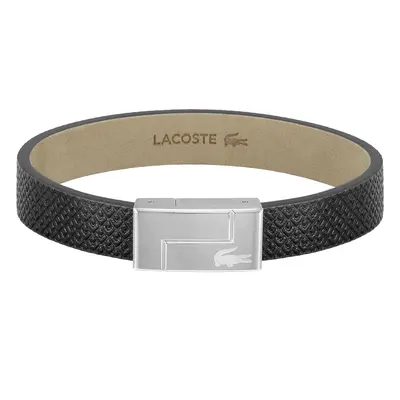 Lacoste Černý kožený náramek Monogram Leather 2040185 17,5 cm