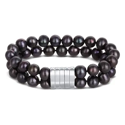 JwL Luxury Pearls Dvojitý/dvouřadý náramek z pravých černých perel JL0599