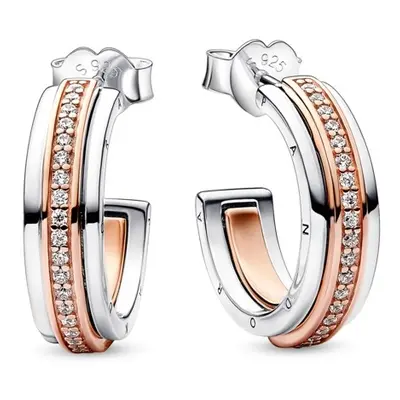 Pandora Originální bicolor náušnice se zirkony Rose Signature Logo 282737C01