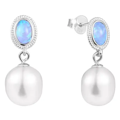 JwL Luxury Pearls Luxusní náušnice s pravou barokní perlou a syntetickým opálem JL0583