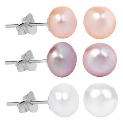 JwL Luxury Pearls Zvýhodněná sada 3 párů perlových náušnic - bílé, lososové, fialové JL0426