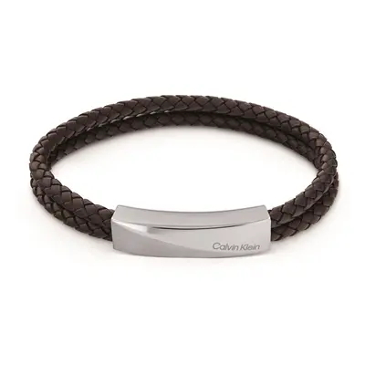 Calvin Klein Dvojitý kožený náramek s ocelovou ozdobou Braided 35000098