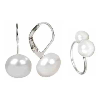 JwL Luxury Pearls Zvýhodněná perlová souprava šperků JL0022 a JL0058 (prsten, náušnice)