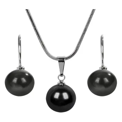 Levien Moderní sada náhrdelníku a náušnic Pearl Black SET-041