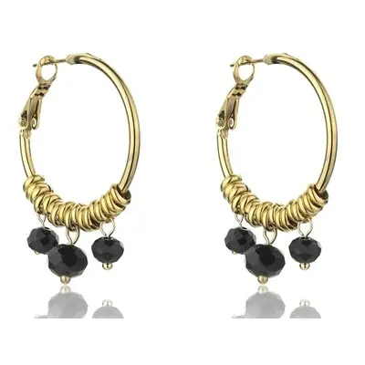 Marc Malone Pozlacené kruhové náušnice Zoey Black Earrings MCE23010G