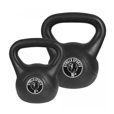 Gorilla Sports Sada kettlebell činek, plast, černé, 24 kg