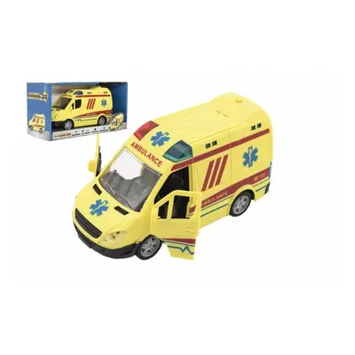 Teddies Auto ambulance plast 20cm na setrvačník na baterie se zvukem se světlem