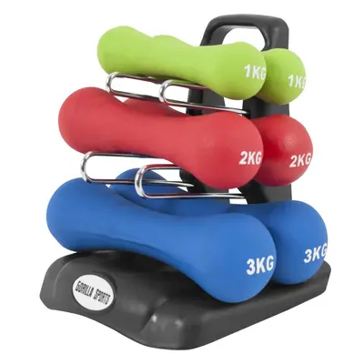 Gorilla Sports 12 kg ergonomický set jednoruček se stojanem