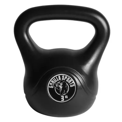 Gorilla Sports kettlebell činka, plast, černá, 3 kg