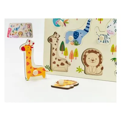 Teddies Dřevěná vkládačka/puzzle zvířátka v zoo, 30 x 21 cm