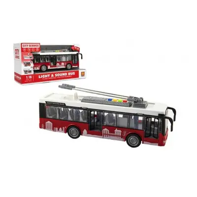 Autobus/trolejbus plast 28cm na setrvačník na bat. se světlem se zvukem v krabici 32x17x11cm