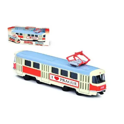 Tramvaj česká kovová 16cm retro na zpětný chod v krabičce 20x8xCZ design