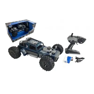 Auto RC buggy vypouštějící páru plast 38cm modré 2,4GHz na bat. + dobíjecí pack v krabici 55x26x