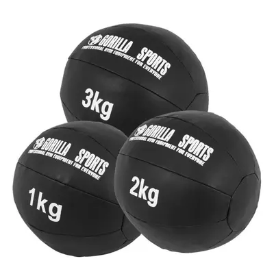 Gorilla Sports Sada kožených medicinbalů, 6 kg, černý