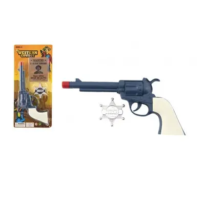 Pistole revolver klapací plast 23x12cm s šerifským odznakem na kartě