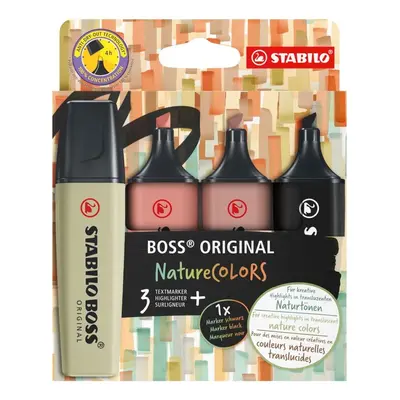 STABILO - Zvýrazňovač BOSS ORIGINAL NatureCOLORS (bahenní zelená, sína, umbra, černá) sada