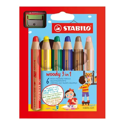 STABILO - Pastelky woody 3 in 1 sada 6 ks + ořezávátko