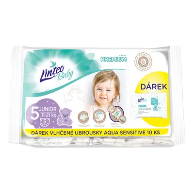 LINTEO - Jednorázové plenky Baby premium Junior (11-21kg) 5ks + dárek vlhčené ubrousky AQUA SENS