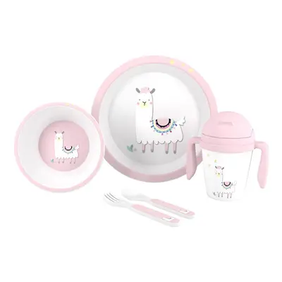 INTERBABY - Jídelní set LAMA +6M - růžový