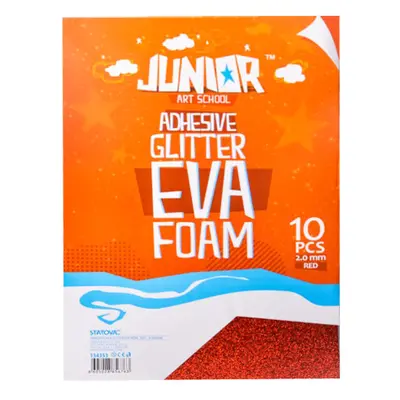 JUNIOR-ST - Dekorační pěna A4 EVA 10 ks červená samolepicí glitter 2,0 mm