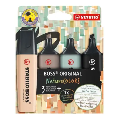 STABILO - Zvýrazňovač BOSS ORIGINAL NatureCOLORS (béžová, teplá šedá, zemitá zelená, černá)