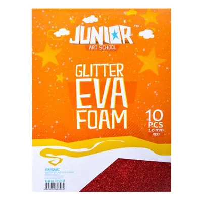 JUNIOR-ST - Dekorační pěna A4 EVA Glitter červená 2,0 mm, sada 10 ks