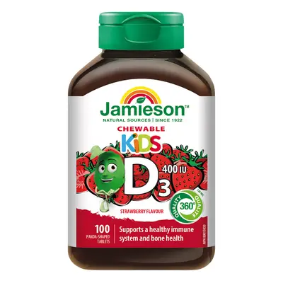 JAMIESON - Vitamin D3 Kids 400 IU tablety na cucání s příchutí jahody pro děti 100 tbl.