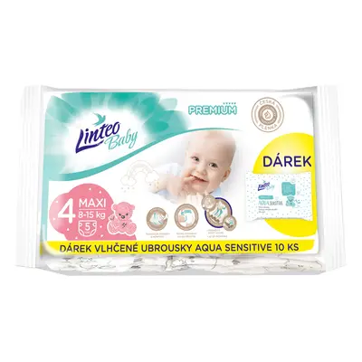 LINTEO - Dětské jednorázové plenky Baby premium Maxi (8-15kg) 5ks + dárkové vlhčené ubrousky AQU