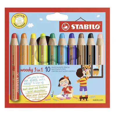 STABILO - Pastelky woody 3 v 1 - barvička, vdodovka, voskovka - 10 ks různých barev