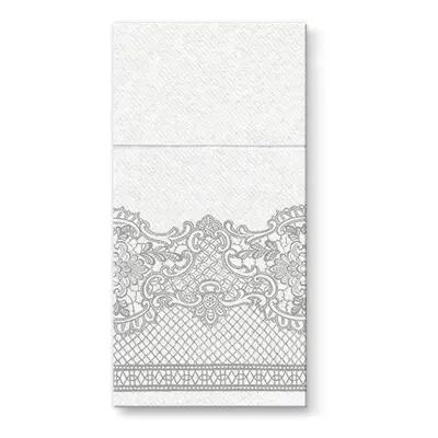 PAW - Kapsy na příbory Airlaid 40x40cm Royal Lace Silver, 25 ks/bal