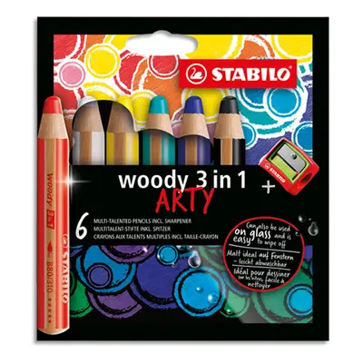 STABILO - Pastelky woody 3in1 Arty, sada 6 ks + ořezávátko