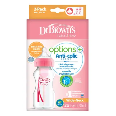 DR.BROWNS - Láhev antikolik Options+ široké hrdlo 2x270ml plast růžová (WB92601)