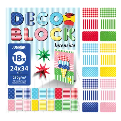 JUNIOR - Blok dekoračního papíru - výkres DECO BLOCK B4 24x34 cm, 250g (18 ks) mix 6 vzorů/x3