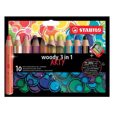 STABILO - Pastelky woody 3in1 ARTY, sada 10 ks + ořezávátko