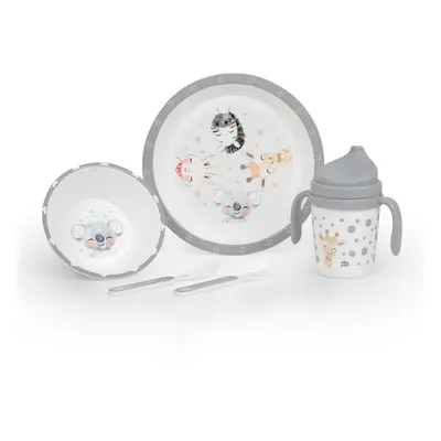 INTERBABY - Jídelní set ZVÍŘÁTKA +6M - šedý