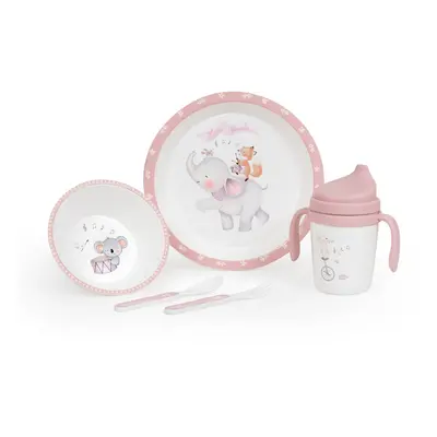 INTERBABY - Jídelní set ZVÍŘÁTKA +6M - růžový