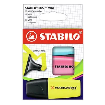 STABILO - Zvýrazňovač - BOSS MINI - 3 ks balení - žlutá, modrá, růžová