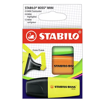 STABILO - Zvýrazňovač - BOSS MINI - 3 ks balení - žlutá, oranžová, zelená