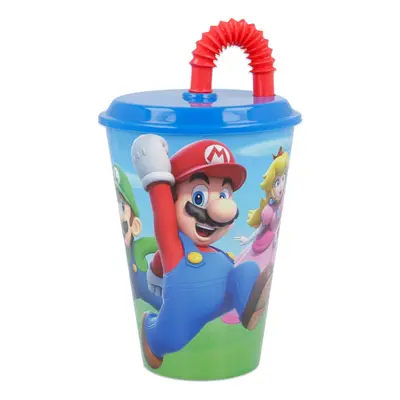 STOR - Plastový pohár s víkem a brčkem SUPER MARIO 430ml, 21430