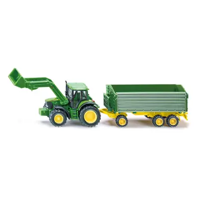 SIKU - Farmer - John Deere s čelním nakladačem a přívěsem, měřítko 1:87