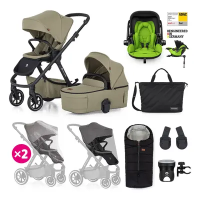 PETITE&MARS - Kočárek kombinovaný ICON 2v1 Mossy Green XXL RWS + KIDDY Evoluna i-size 2 + základ