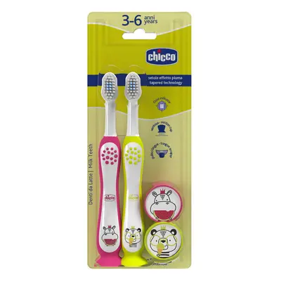 CHICCO - Set zubních kartáčků pro děti Hippo-Panda 3-6r, 2ks