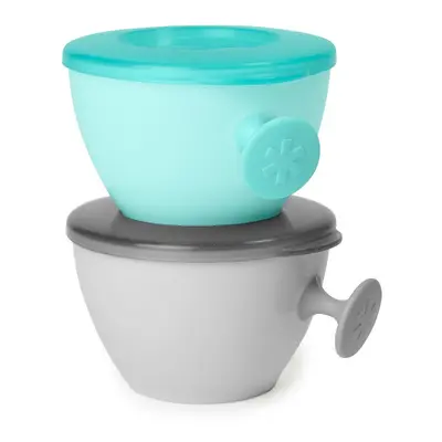 SKIP HOP - Misky s víkem a držákem Easy Grab Grey, Teal 2 x 240ml, 3m+