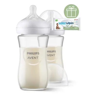 PHILIPS AVENT - Láhev Natural Response skleněná 240 ml, 1m+, 2 ks+WW Soapberry 60ks